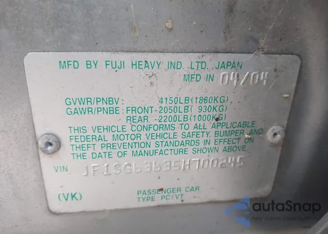 2005 Subaru Forester 2.5X from USA, damaged, VIN JF1SG63635H700245